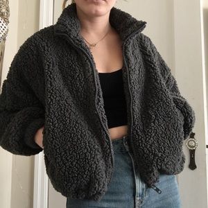 Cropped teddy jacket